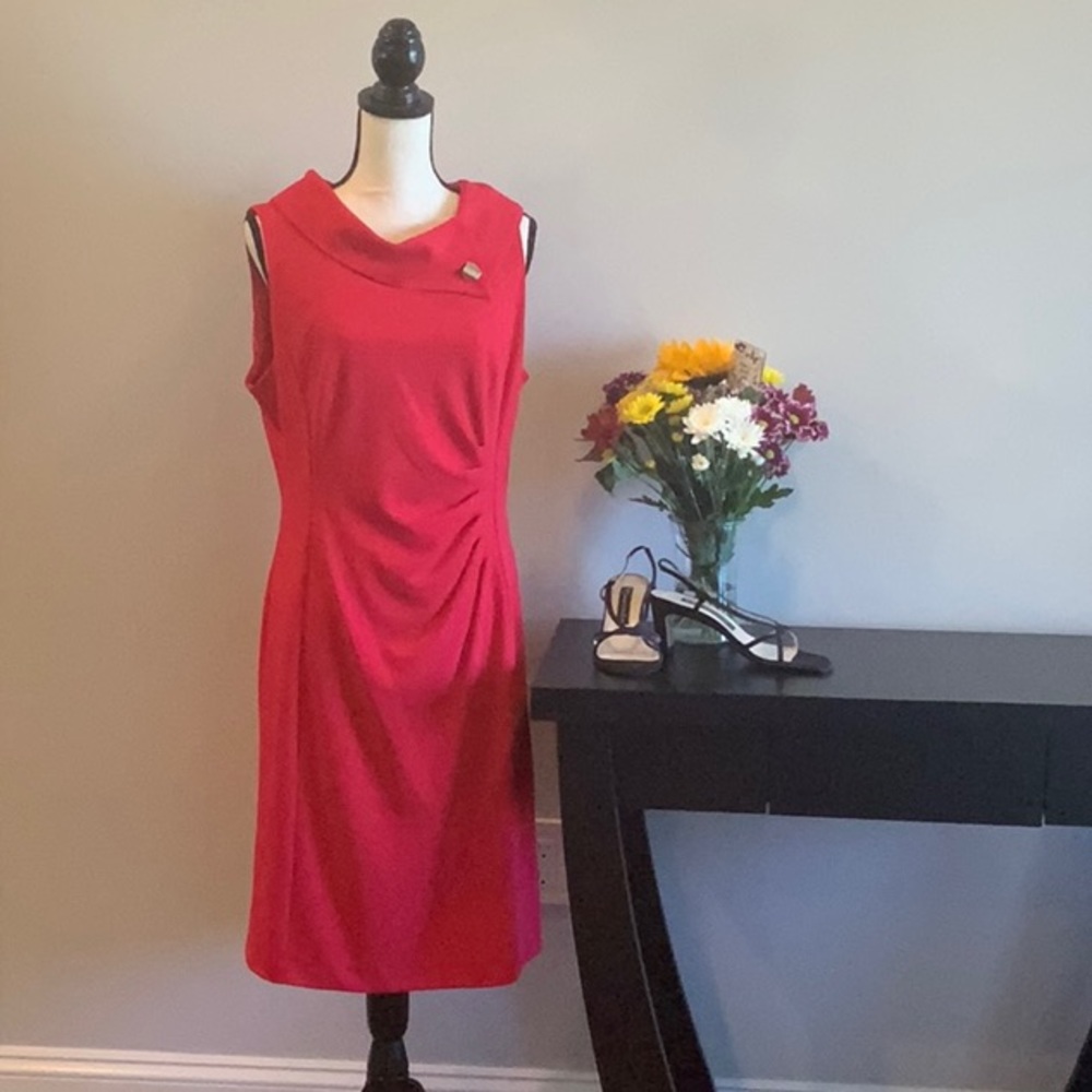 Tahari ASL, red envelope neck dress. Size 12.